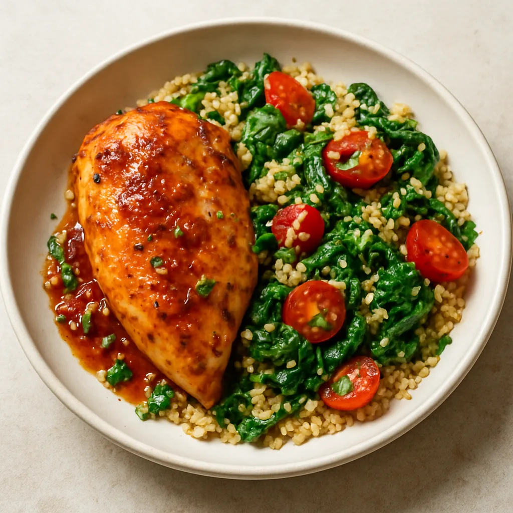 Fifteen minute chicken with couscous and spinach